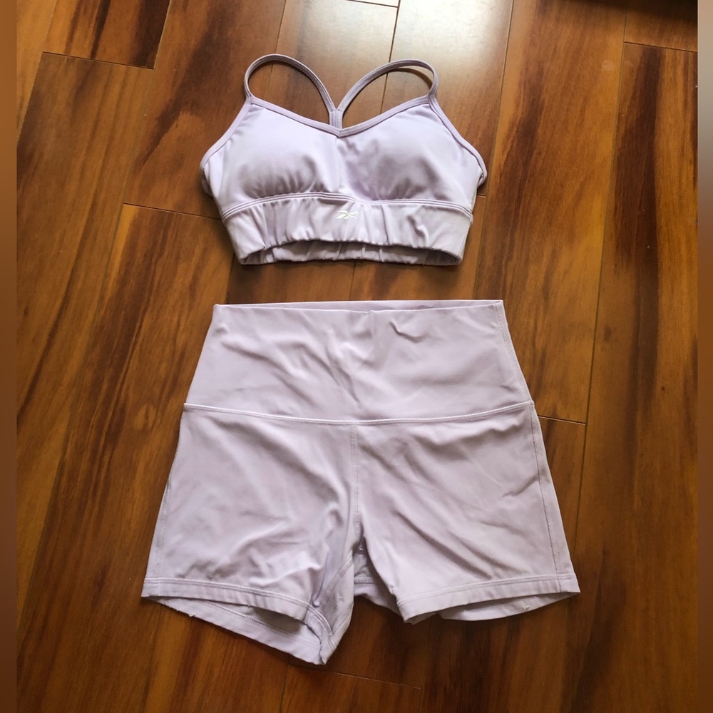 Lilac Lululemon Align Shorts Reebok Strappy Purple Bra Set